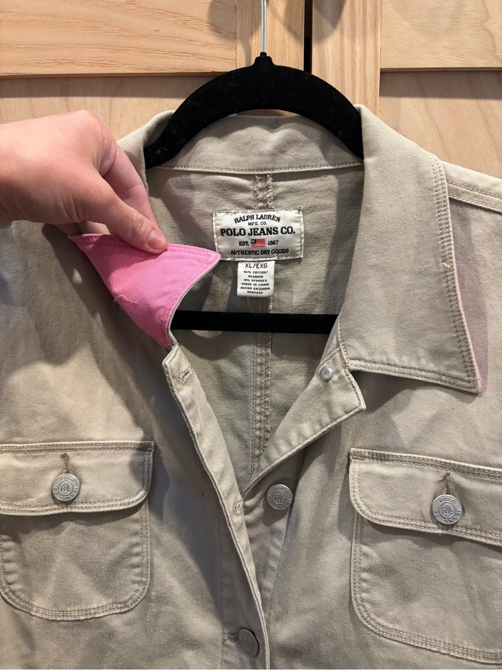 Ralph Lauren Beige Jean Jacket with Pink Lining - Picture 2 of 6
